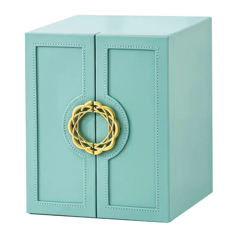 White   1 Large Faux Leather Jewelry Storage Box with 5 Drawers and Gold Handles - An elegant rectangular storage space for rings, necklaces, bracelets, earrings, and watches - Features soft fabric lining, side door design, textured surface finish - Luxur - Image 6