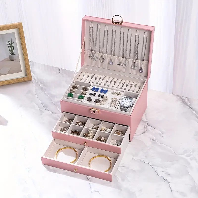 Black  High-end Jewelry Storage Box for Necklaces, Earrings, Ear Studs, Bracelets, Rings, Exquisite Accessories, Gold, and Jewelry – Large Capacity, Ideal as a Gift for Mother’s Day, Father’s Day, Teacher’s Day, Halloween, Thanksgiving, and Christmas. - Image 7