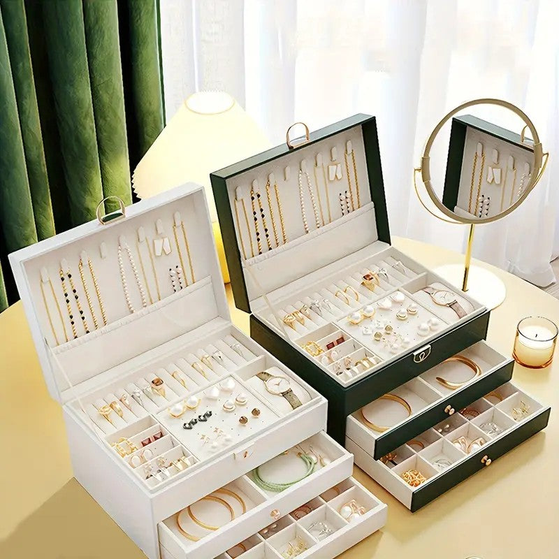 Green  High-end Jewelry Storage Box for Necklaces, Earrings, Ear Studs, Bracelets, Rings, Exquisite Accessories, Gold, and Jewelry – Large Capacity, Ideal as a Gift for Mother’s Day, Father’s Day, Teacher’s Day, Halloween, Thanksgiving, and Christmas. - Image 4