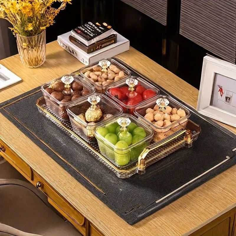 1-Piece 8-Compartment Snack Tray, BPA-Free Plastic Food-Grade Snack Organizer, Perfect for Nuts, Fruits, Candies, Potato Chips - Elegant Gold Decor for Home Entertainment, Party Snack Table Decoration, Party Snack Storage Box | Gold-Plated Tray - Image 2