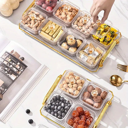 1-Piece 8-Compartment Snack Tray, BPA-Free Plastic Food-Grade Snack Organizer, Perfect for Nuts, Fruits, Candies, Potato Chips - Elegant Gold Decor for Home Entertainment, Party Snack Table Decoration, Party Snack Storage Box | Gold-Plated Tray - Image 9