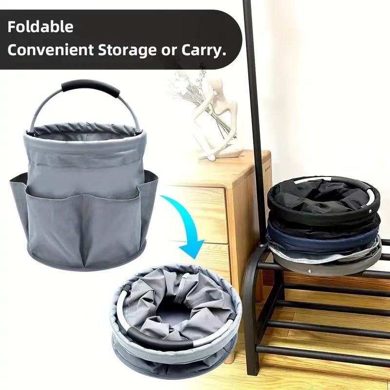 Premium Black Gardening Storage Bag made of durable 600D Oxford cloth, features 6 deep side pockets for small hand tools, spray bottles, beverages, and more. Equipped with an aluminum alloy handle wrapped in EVA molding for enhanced comfort and longevity. - Image 5