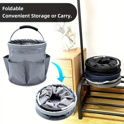 Premium Black Gardening Storage Bag made of durable 600D Oxford cloth, features 6 deep side pockets for small hand tools, spray bottles, beverages, and more. Equipped with an aluminum alloy handle wrapped in EVA molding for enhanced comfort and longevity. - Image 5