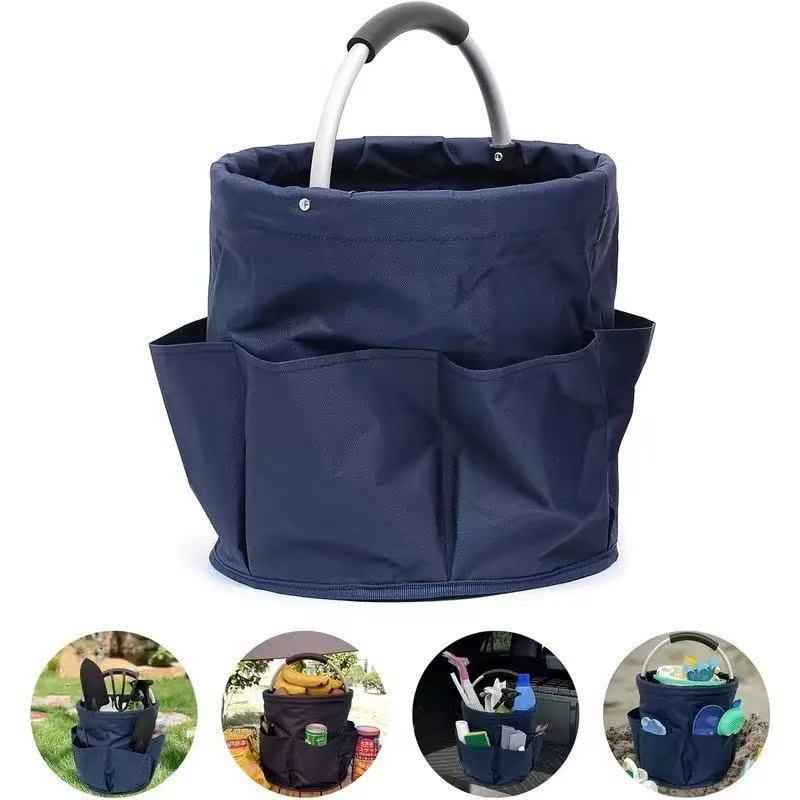 Premium Black Gardening Storage Bag made of durable 600D Oxford cloth, features 6 deep side pockets for small hand tools, spray bottles, beverages, and more. Equipped with an aluminum alloy handle wrapped in EVA molding for enhanced comfort and longevity. - Image 8