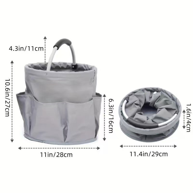 Premium Blue Gardening Storage Bag made of durable 600D Oxford cloth, features 6 deep side pockets for small hand tools, spray bottles, beverages, and more. Equipped with an aluminum alloy handle wrapped in EVA molding for enhanced comfort and longevity. - Image 5