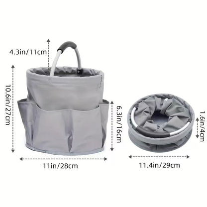 Premium Army green Gardening Storage Bag made of durable 600D Oxford cloth, features 6 deep side pockets for small hand tools, spray bottles, beverages, and more. Equipped with an aluminum alloy handle wrapped in EVA molding for enhanced comfort and longe - Image 4