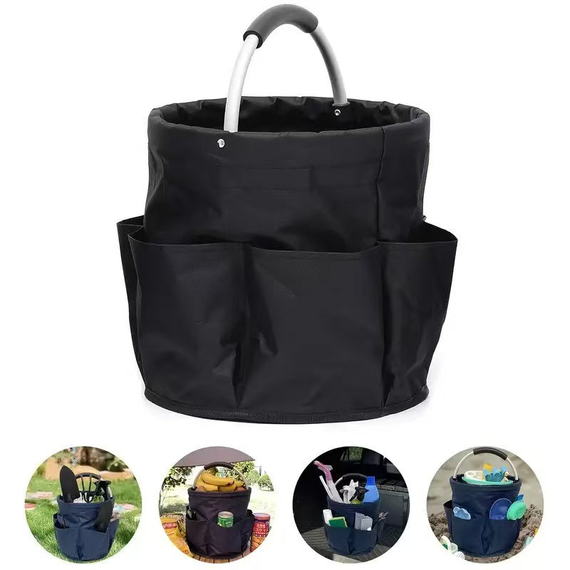 Premium Army green Gardening Storage Bag made of durable 600D Oxford cloth, features 6 deep side pockets for small hand tools, spray bottles, beverages, and more. Equipped with an aluminum alloy handle wrapped in EVA molding for enhanced comfort and longe - Image 7