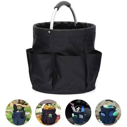 Premium Army green Gardening Storage Bag made of durable 600D Oxford cloth, features 6 deep side pockets for small hand tools, spray bottles, beverages, and more. Equipped with an aluminum alloy handle wrapped in EVA molding for enhanced comfort and longe - Image 7