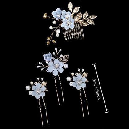 PINK 4-Piece Elegant Light Luxury Pearl Flower Hair Accessories Set, Bridal Wedding Hairpin and Hairpin Headdress Set, Bridesmaid Gift Banquet Ornament Set for Women's Hairpin - Image 2