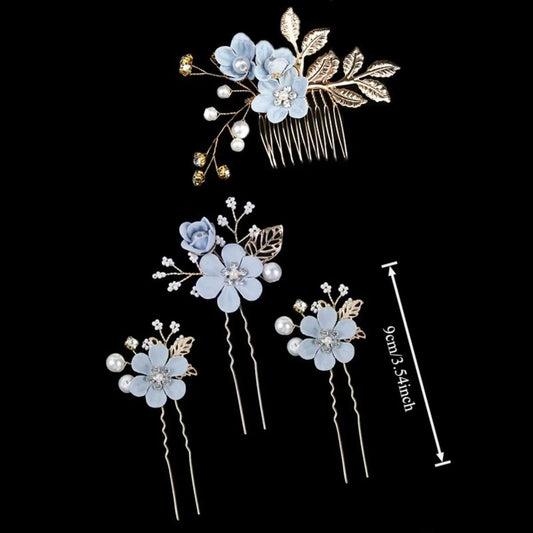 PINK 4-Piece Elegant Light Luxury Pearl Flower Hair Accessories Set, Bridal Wedding Hairpin and Hairpin Headdress Set, Bridesmaid Gift Banquet Ornament Set for Women's Hairpin - Image 2