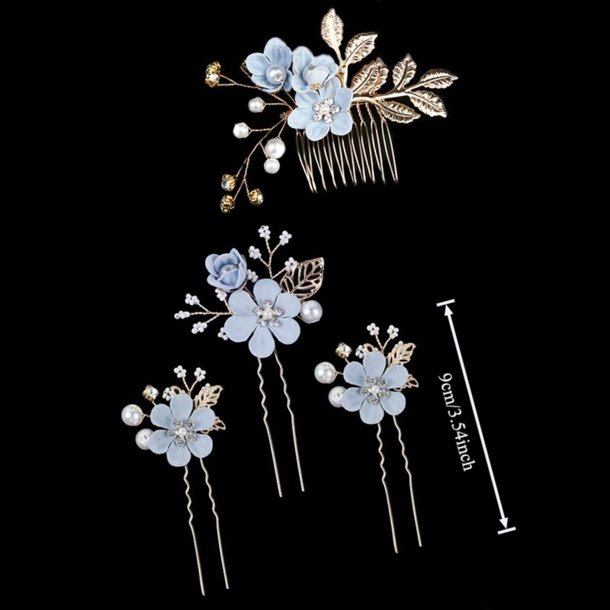 WHITE 4-Piece Elegant Light Luxury Pearl Flower Hair Accessories Set, Bridal Wedding Hairpin and Hairpin Headdress Set, Bridesmaid Gift Banquet Ornament Set for Women's Hairpin - Image 2