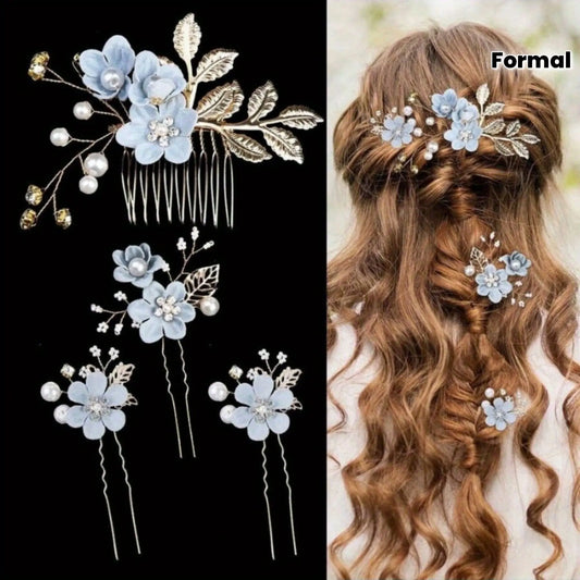 WHITE 4-Piece Elegant Light Luxury Pearl Flower Hair Accessories Set, Bridal Wedding Hairpin and Hairpin Headdress Set, Bridesmaid Gift Banquet Ornament Set for Women's Hairpin - Image 5