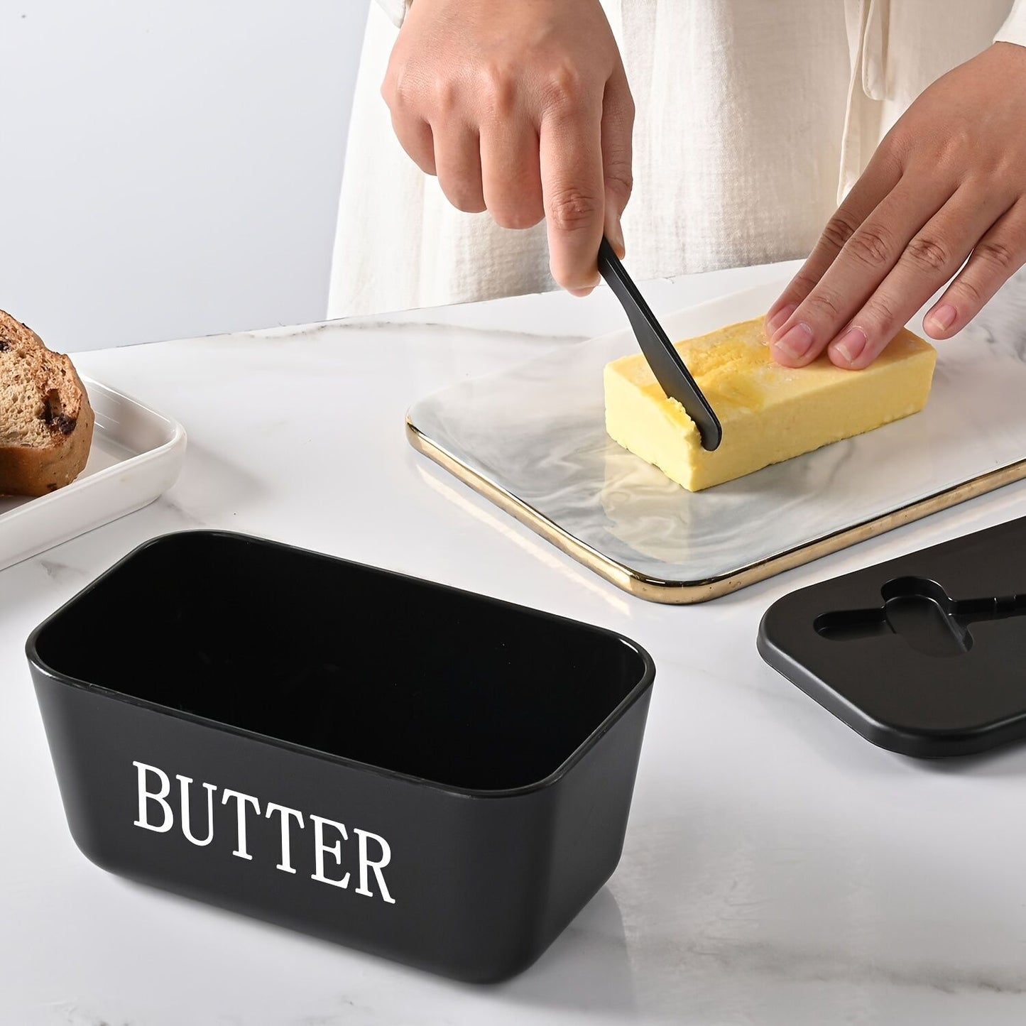 WHITE**Food-Grade PP Large Butter Keeper with Cutting Blade | Airtight, Drying-Resistant, Easy to Slice – Long-Lasting Freshness, Your Kitchen & Baking Essential Helper** - Image 4