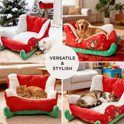 Christmas sled cat bed and dog house-winter warm pet bed, detachable and washable, without assembly, comfortable/outdoor pet sofa, suitable for cats and small dogs, snow house design. - Image 2