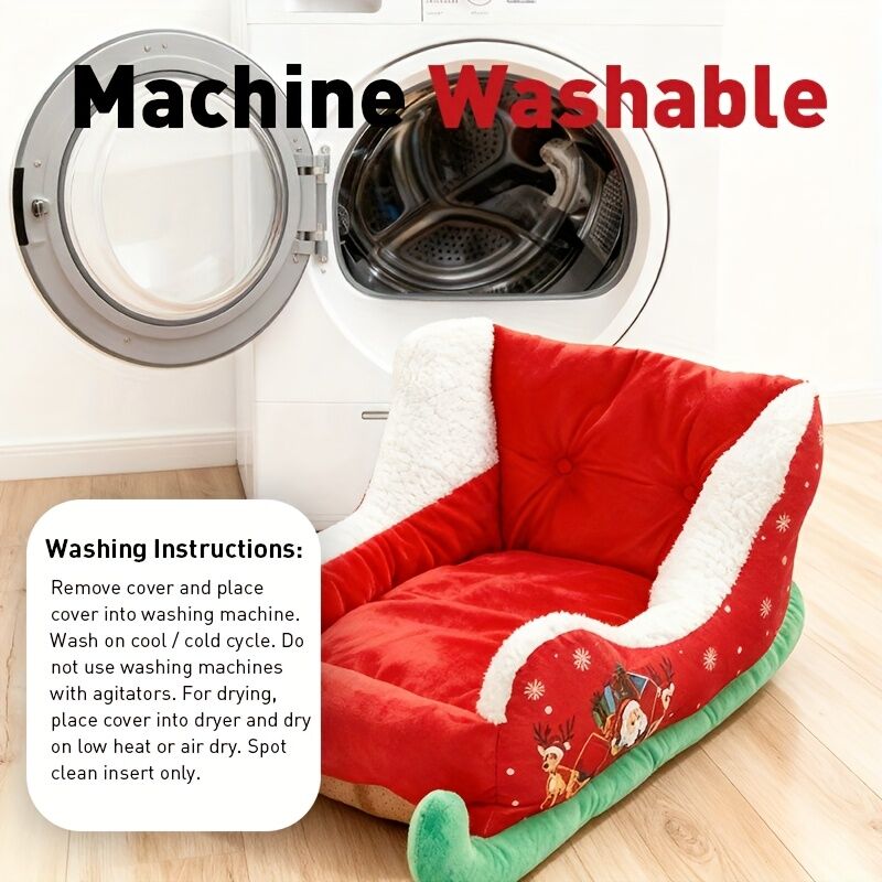 Christmas sled cat bed and dog house-winter warm pet bed, detachable and washable, without assembly, comfortable/outdoor pet sofa, suitable for cats and small dogs, snow house design. - Image 4