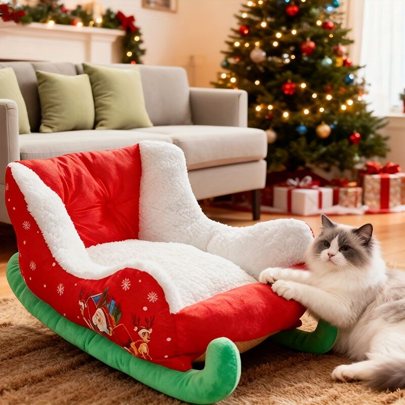 Christmas sled cat bed and dog house-winter warm pet bed, detachable and washable, without assembly, comfortable/outdoor pet sofa, suitable for cats and small dogs, snow house design. - Image 6
