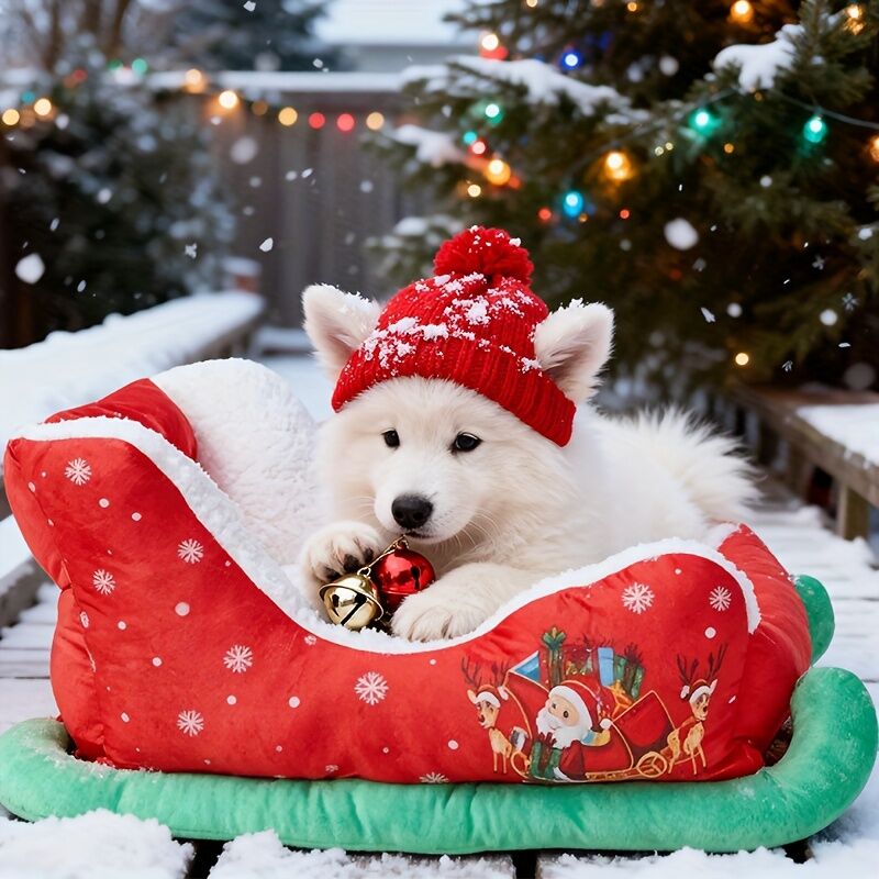 Christmas sled cat bed and dog house-winter warm pet bed, detachable and washable, without assembly, comfortable/outdoor pet sofa, suitable for cats and small dogs, snow house design. - Image 9