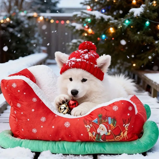 Christmas sled cat bed and dog house-winter warm pet bed, detachable and washable, without assembly, comfortable/outdoor pet sofa, suitable for cats and small dogs, snow house design. - Image 9