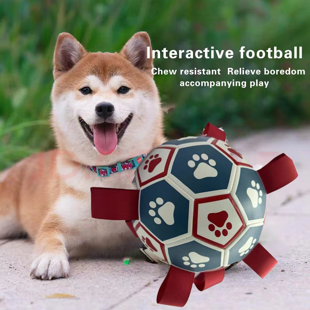 pet products Interactive dog soccer with air pump-heavy rubber tug-of-war toy, with paw print design, non-toxic blue orange ball, suitable for large/medium dogs, strong chewers, catching and training-suitable for all breeds and sizes, durable and safe - Image 5