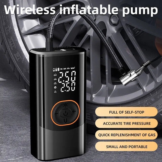 Portable air compressor for tires with digital pressure gauge, 150PSI rechargeable battery, LED light, wireless bicycle tire pump for cars, motorcycles, bicycles, etc., black - Image 3