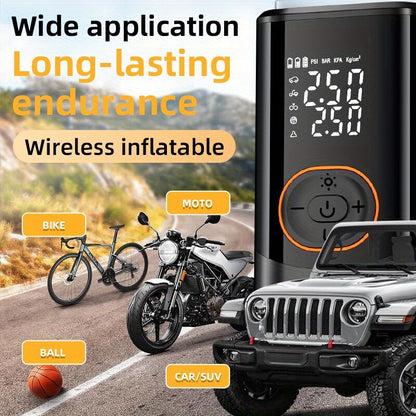 Portable air compressor for tires with digital pressure gauge, 150PSI rechargeable battery, LED light, wireless bicycle tire pump for cars, motorcycles, bicycles, etc., black - Image 5