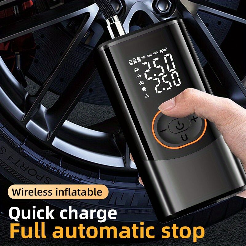 Portable air compressor for tires with digital pressure gauge, 150PSI rechargeable battery, LED light, wireless bicycle tire pump for cars, motorcycles, bicycles, etc., black - Image 8