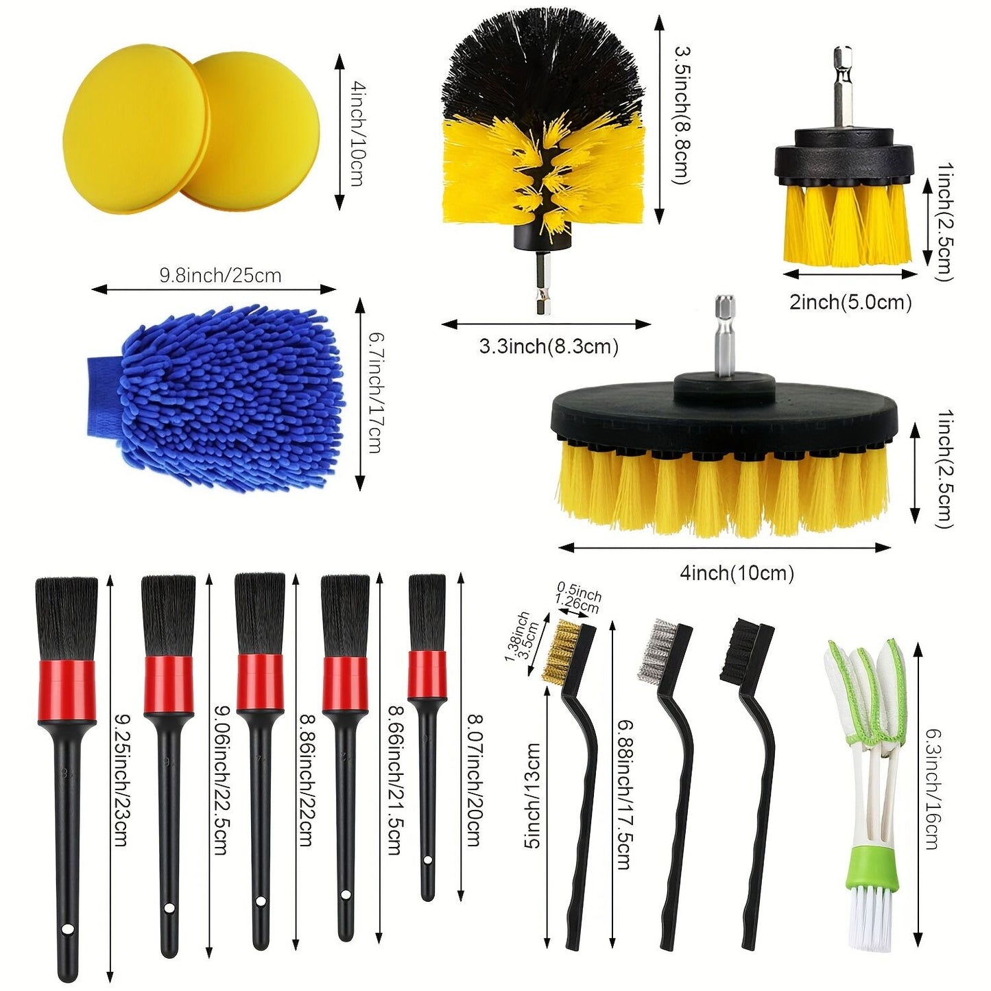 26-piece full function car detailing kit with drill brush and wheel cleaner - Heavy-duty manual and drill-powered cleaning set, color-coded brushes for paint restoration, glass, metal, plastic surfaces - Car washing, polishing, protection - Suitable for h - Image 5