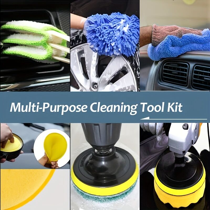 26-piece full function car detailing kit with drill brush and wheel cleaner - Heavy-duty manual and drill-powered cleaning set, color-coded brushes for paint restoration, glass, metal, plastic surfaces - Car washing, polishing, protection - Suitable for h - Image 6