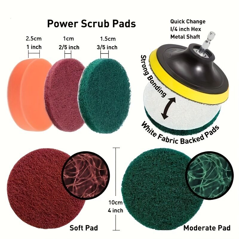 26-piece full function car detailing kit with drill brush and wheel cleaner - Heavy-duty manual and drill-powered cleaning set, color-coded brushes for paint restoration, glass, metal, plastic surfaces - Car washing, polishing, protection - Suitable for h - Image 7