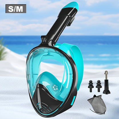 L/XL full-face silicone snorkeling mask, full-dry panoramic snorkeling mirror, camera bracket, large frame anti-leakage and anti-fog swimming mirror set, suitable for adults. - Image 2