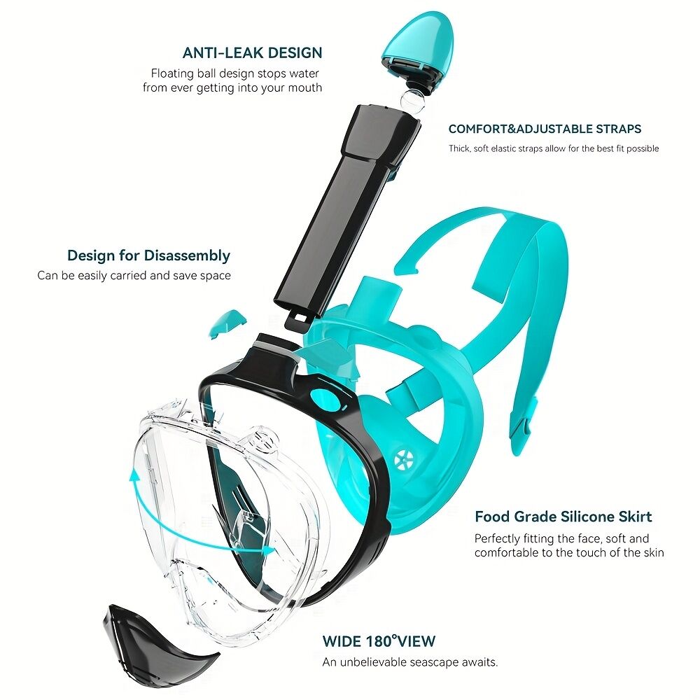L/XL full-face silicone snorkeling mask, full-dry panoramic snorkeling mirror, camera bracket, large frame anti-leakage and anti-fog swimming mirror set, suitable for adults. - Image 3