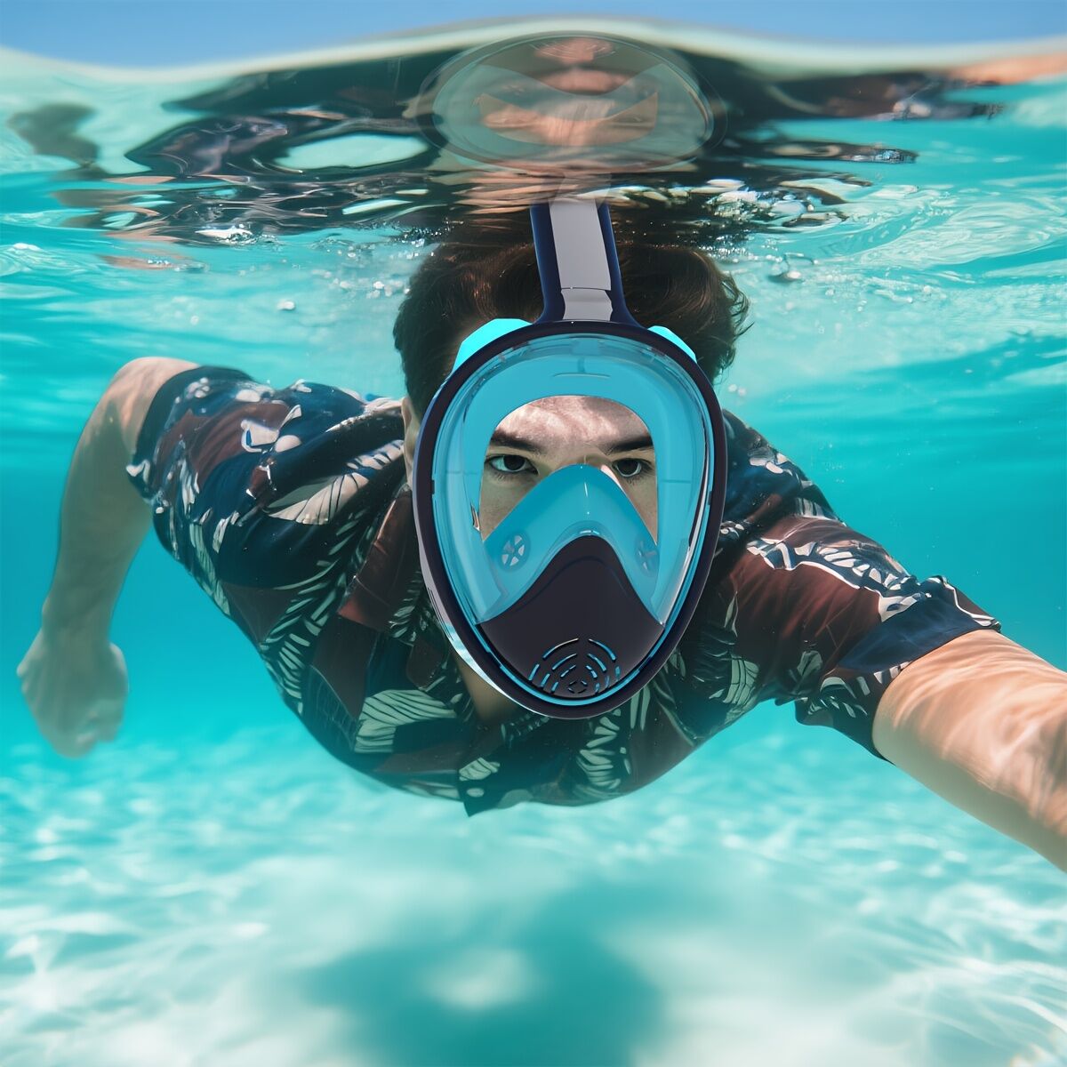 L/XL full-face silicone snorkeling mask, full-dry panoramic snorkeling mirror, camera bracket, large frame anti-leakage and anti-fog swimming mirror set, suitable for adults. - Image 7