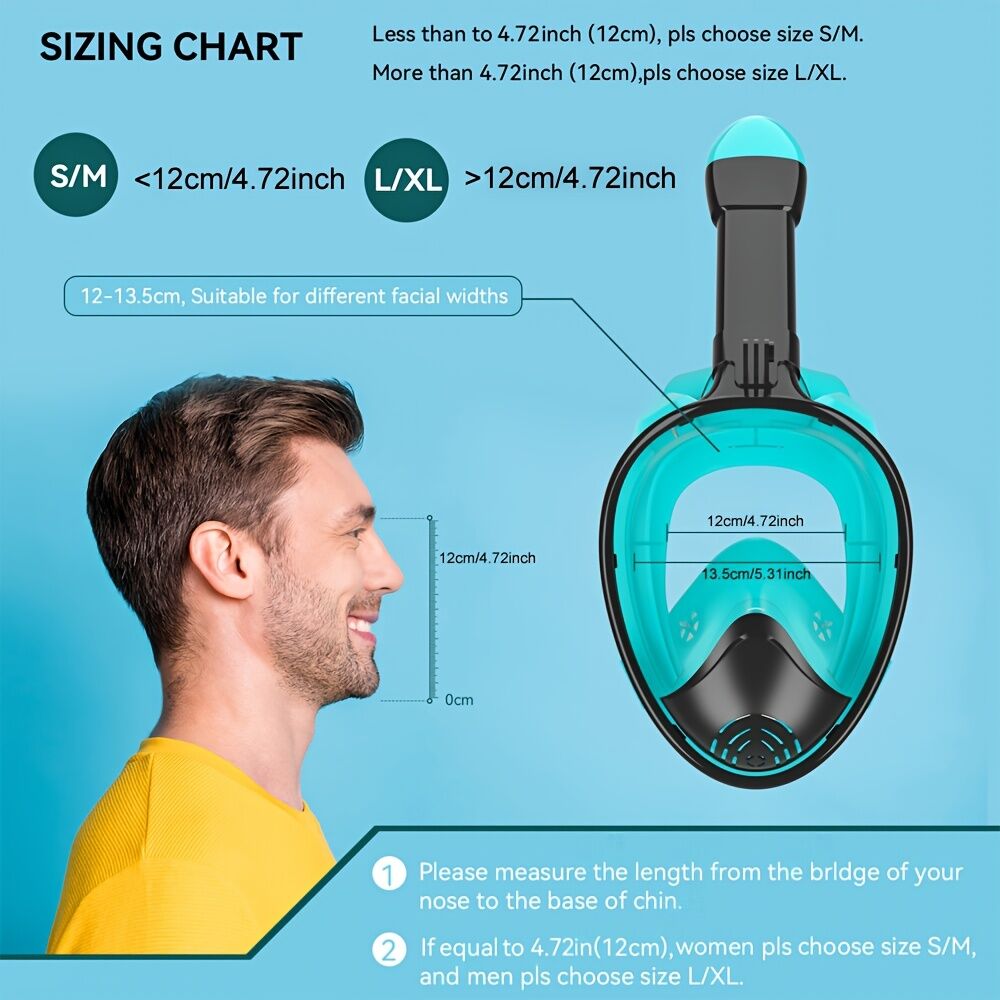 S/M  Full-face silicone snorkeling mask, full-dry panoramic snorkeling mirror, camera bracket, large frame anti-leakage and anti-fog swimming mirror set for adults. - Image 6