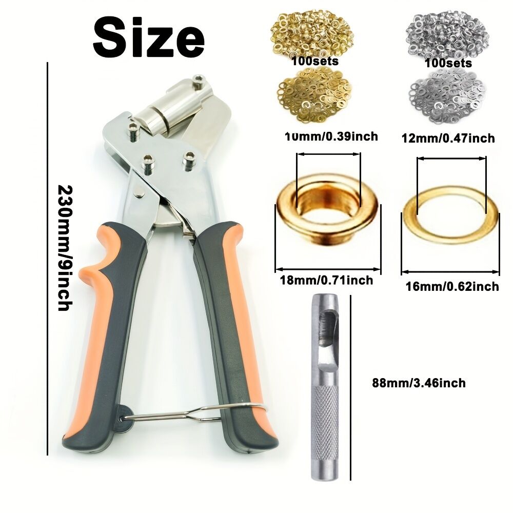Complete eyelet punch set with 200 10mm rings - Perfect for DIY tarps, faux leather, and waterproof fabric projects, sewing and crafting essentials - Image 3