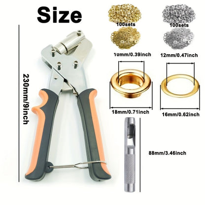 Complete eyelet punch set with 200 10mm rings - Perfect for DIY tarps, faux leather, and waterproof fabric projects, sewing and crafting essentials - Image 3