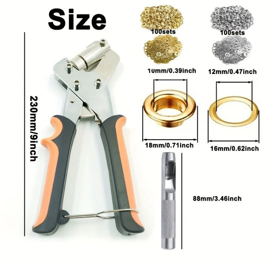 Complete eyelet punch set with 200 10mm rings - Perfect for DIY tarps, faux leather, and waterproof fabric projects, sewing and crafting essentials - Image 3