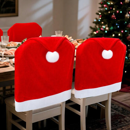 16-piece Christmas chair set-holiday red Christmas hat pattern, suitable for holiday dinners and party decorations, including 8 chair sets and 8 tableware sets, reusable, durable fabric, suitable for Christmas, New Year, Valentine's Day and party activiti - Image 3