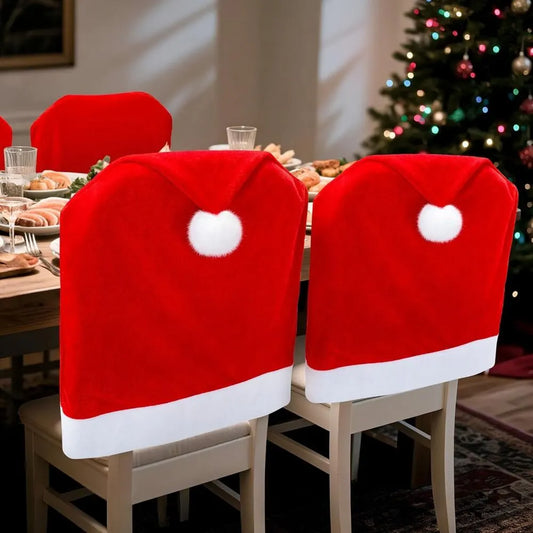 16-piece Christmas chair set-holiday red Christmas hat pattern, suitable for holiday dinners and party decorations, including 8 chair sets and 8 tableware sets, reusable, durable fabric, suitable for Christmas, New Year, Valentine's Day and party activiti - Image 3