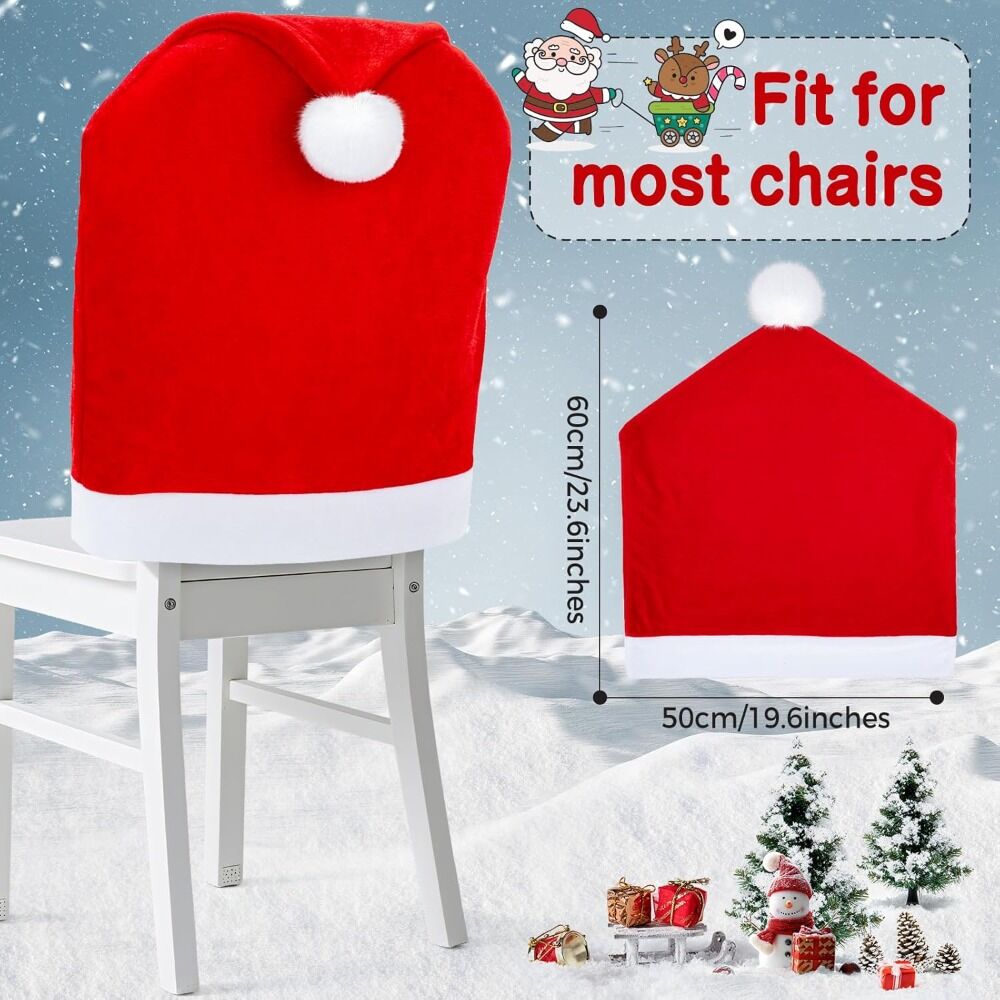16-piece Christmas chair set-holiday red Christmas hat pattern, suitable for holiday dinners and party decorations, including 8 chair sets and 8 tableware sets, reusable, durable fabric, suitable for Christmas, New Year, Valentine's Day and party activiti - Image 5