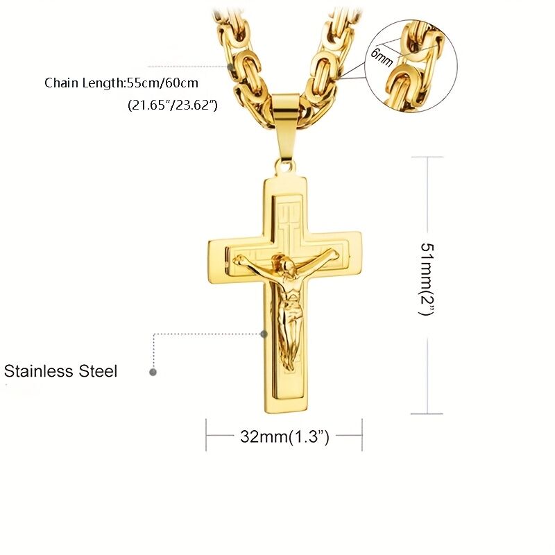 Trident cross men's pendant necklace - gold U-shaped flat chain design, religious style fashion accessory, suitable for daily and formal occasions | high-quality accessory | exquisite men's jewelry - Image 4