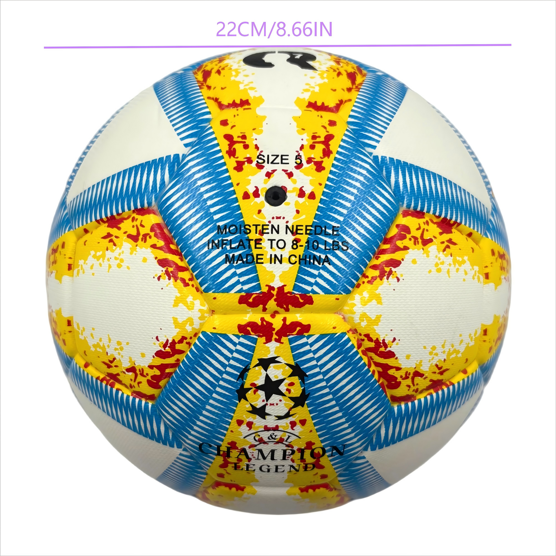 A yellow, blue and red football with color matching size5, PU fitting material, Christmas Boxing Day gift, including pump+air needle+net bag set,soccer - Image 3