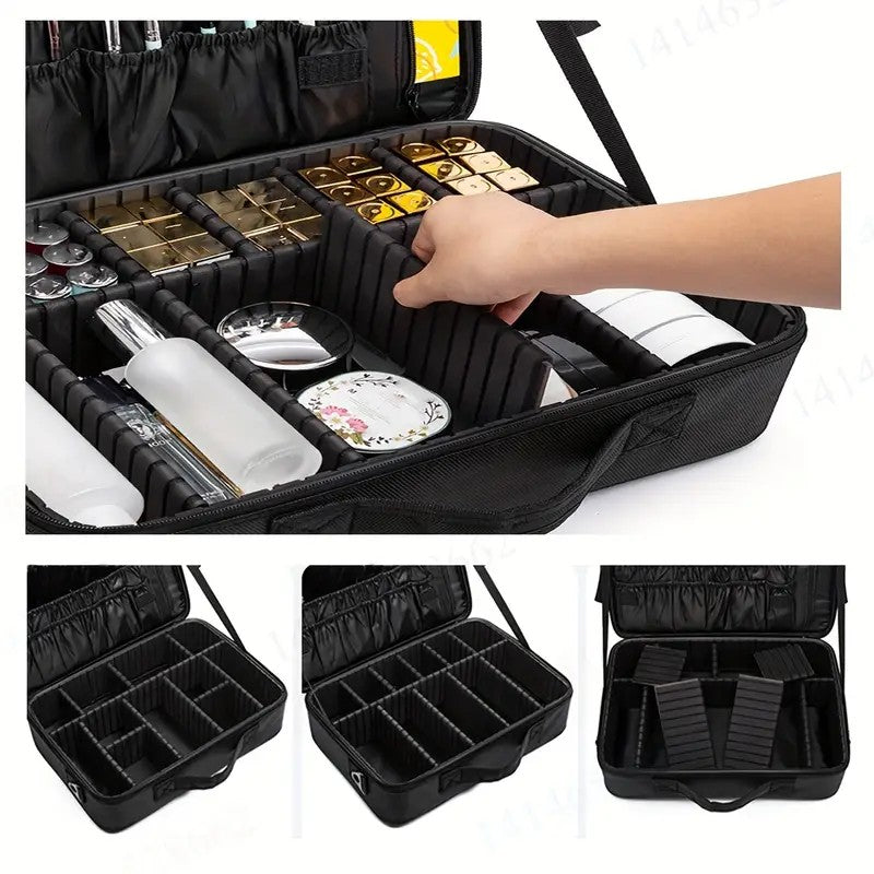 **Large Waterproof Makeup Organizer: Adjustable Dividers, Detachable Brush Holder, Multi-Compartment Design, Portable & Moisture-Resistant, Professional Cosmetic Storage Case** - Image 2