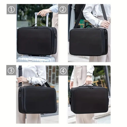 **Large Waterproof Makeup Organizer: Adjustable Dividers, Detachable Brush Holder, Multi-Compartment Design, Portable & Moisture-Resistant, Professional Cosmetic Storage Case** - Image 7