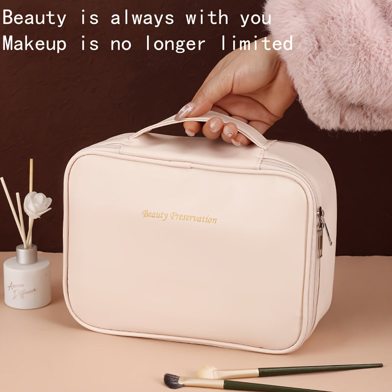 High-capacity multi-layer travel makeup organizer, featuring removable compartments and a brush holder—a portable beauty case, elegantly painted storage box, designed as a standalone unit, no assembly required.（mocha brown） - Image 4