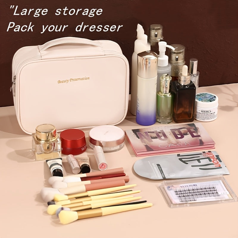 High-capacity multi-layer travel makeup organizer, featuring removable compartments and a brush holder—a portable beauty case, elegantly painted storage box, designed as a standalone unit, no assembly required.（WHITE） - Image 2
