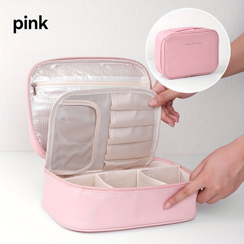 High-capacity multi-layer travel makeup organizer, featuring removable compartments and a brush holder—a portable beauty case, elegantly painted storage box, designed as a standalone unit, no assembly required.（WHITE） - Image 5