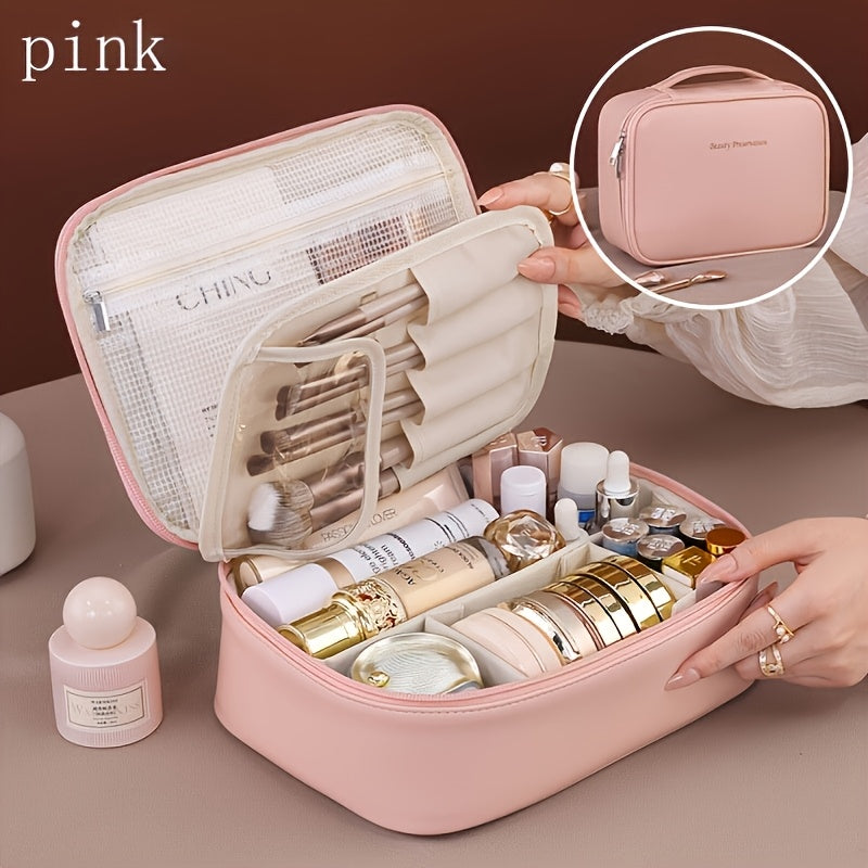 High-capacity multi-layer travel makeup organizer, featuring removable compartments and a brush holder—a portable beauty case, elegantly painted storage box, designed as a standalone unit, no assembly required.（WHITE） - Image 9