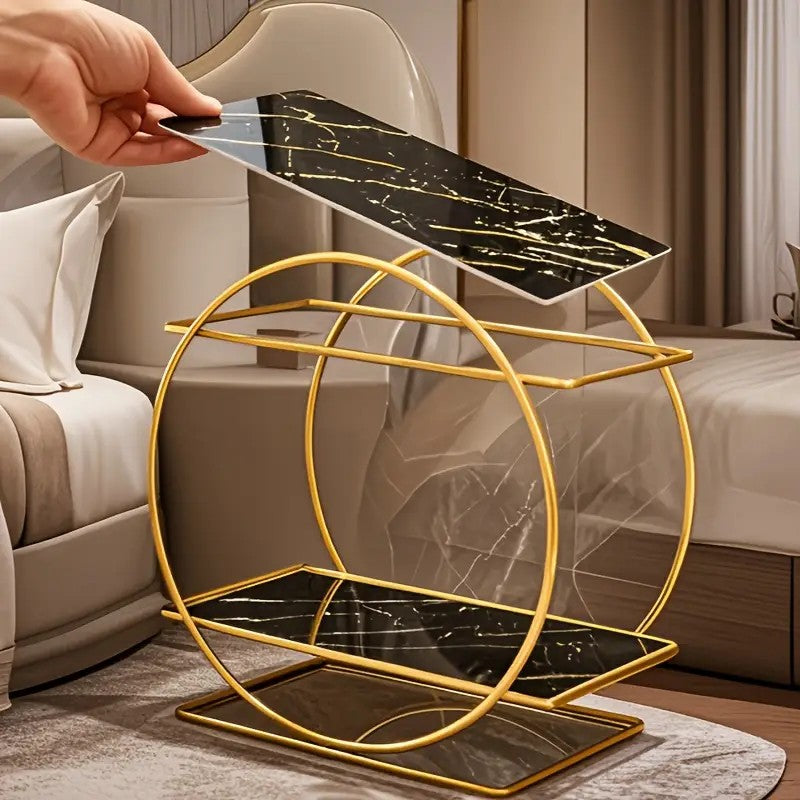 Elegant Golden Two-Tier Metal Cosmetic Organizer Stand - Luxury Countertop Makeup and Skincare Storage Shelf, Ideal for Bathroom Vanity, Home Decor, Dressing Table Accessories, and Perfume Storage - Image 2