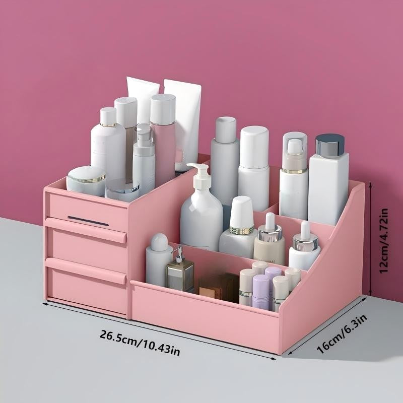 Pink Multi-Compartment Large-Capacity Desktop Storage Box Keeps vanity tables and desks neat and organized—lipsticks, masks, makeup brushes all stored in one box. Easy access, seamlessly fits into various settings. - Image 6