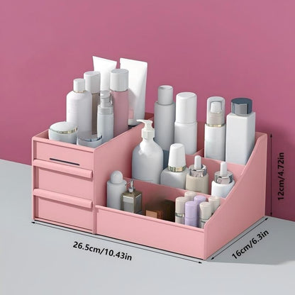 Pink Multi-Compartment Large-Capacity Desktop Storage Box Keeps vanity tables and desks neat and organized—lipsticks, masks, makeup brushes all stored in one box. Easy access, seamlessly fits into various settings. - Image 6
